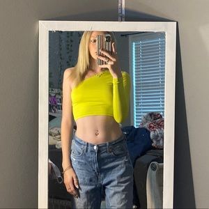 Neon Yellow one long sleeve crop top